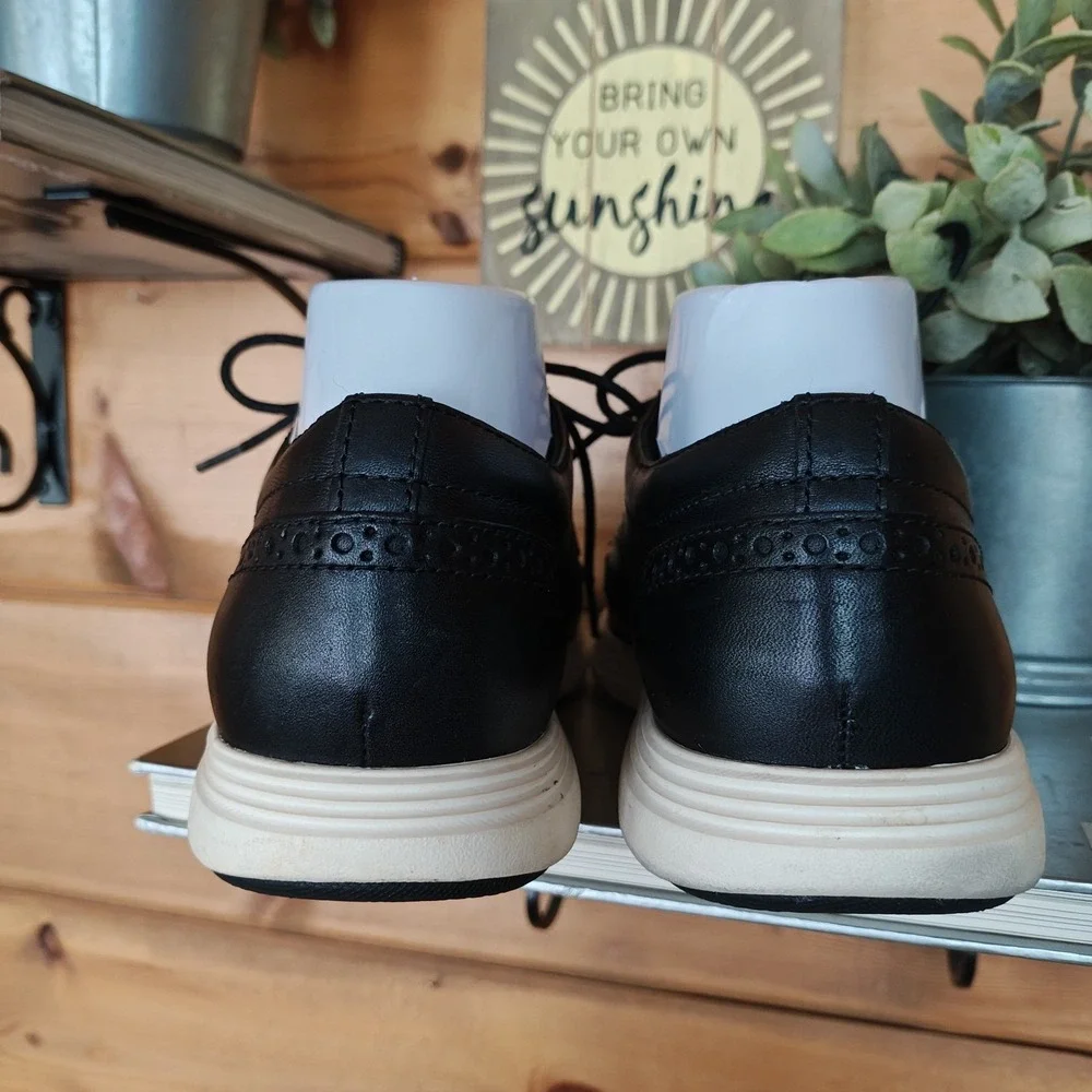 Cole Haan Grand OS Wingtip Oxford Sneaker Black Leather Preppy Shoe C29413 Sz 8M
